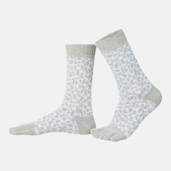 BÄR Schuhe Zehensocken Leopard - Weiß / Grau